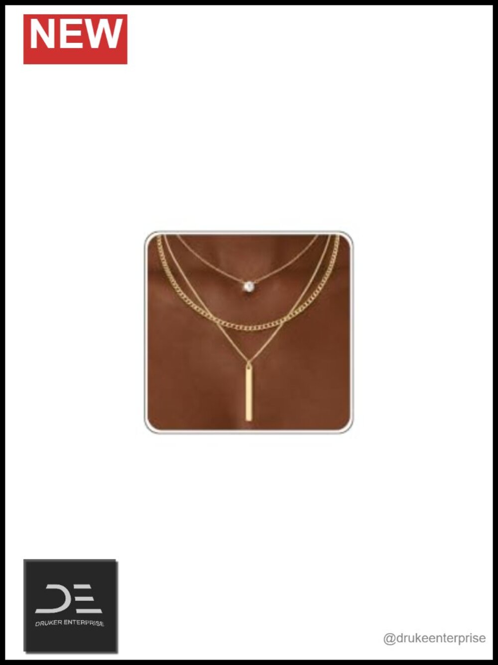 14K Gold Plated Layered Necklace Set - 3 Chains Star Cross Bar Pearl Pendant